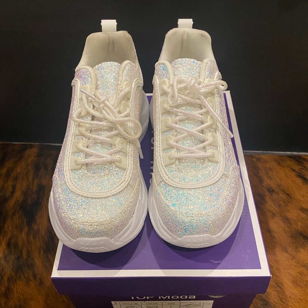 Top Moda white glitter sneakers